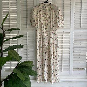 Karin Stevens VTG 80s Dress White Colorful Graphic Cottage Basque Waist Size 10